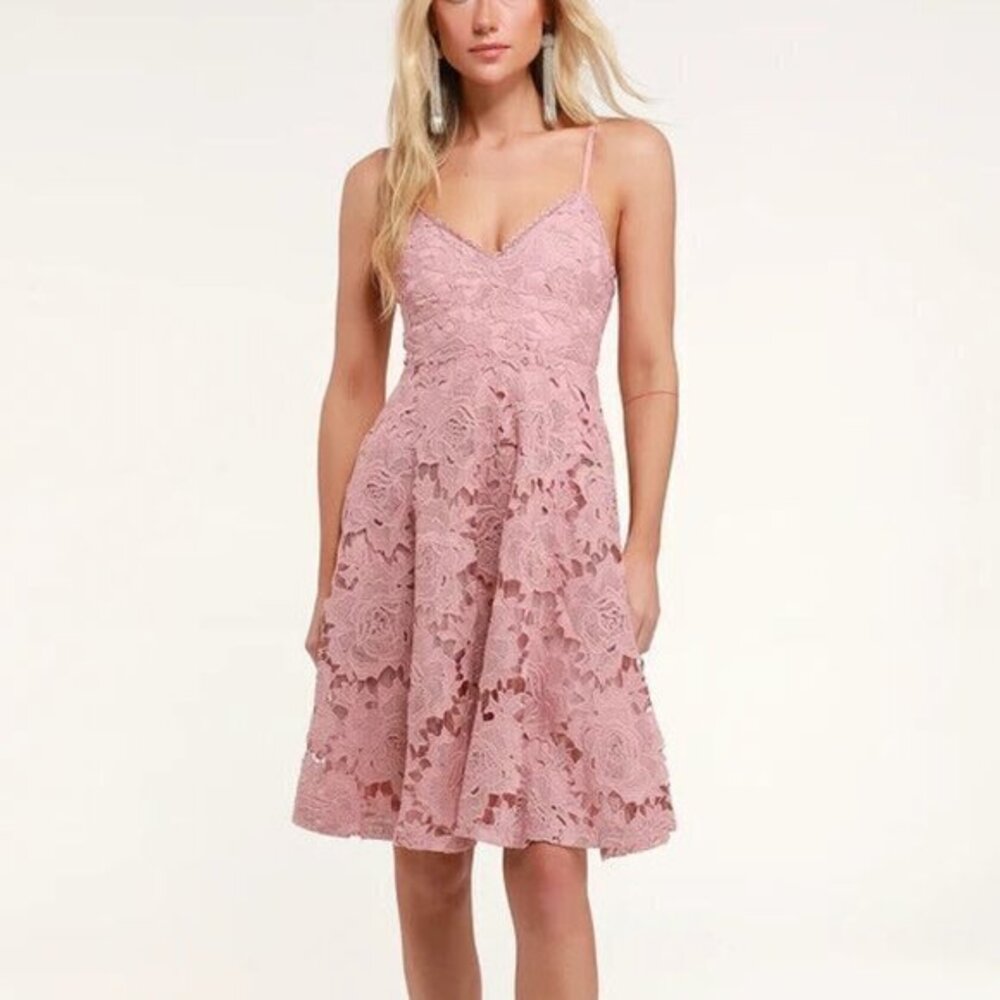 Lulus Nora Lee‎ Dusty Rose Sleeveless Lace Midi Dress Pink Womens Size L Lined